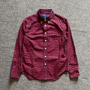 Ralph Lauren Red Navy Gingham Checkered Button Down Long Sleeve Shirt Boys S (8)